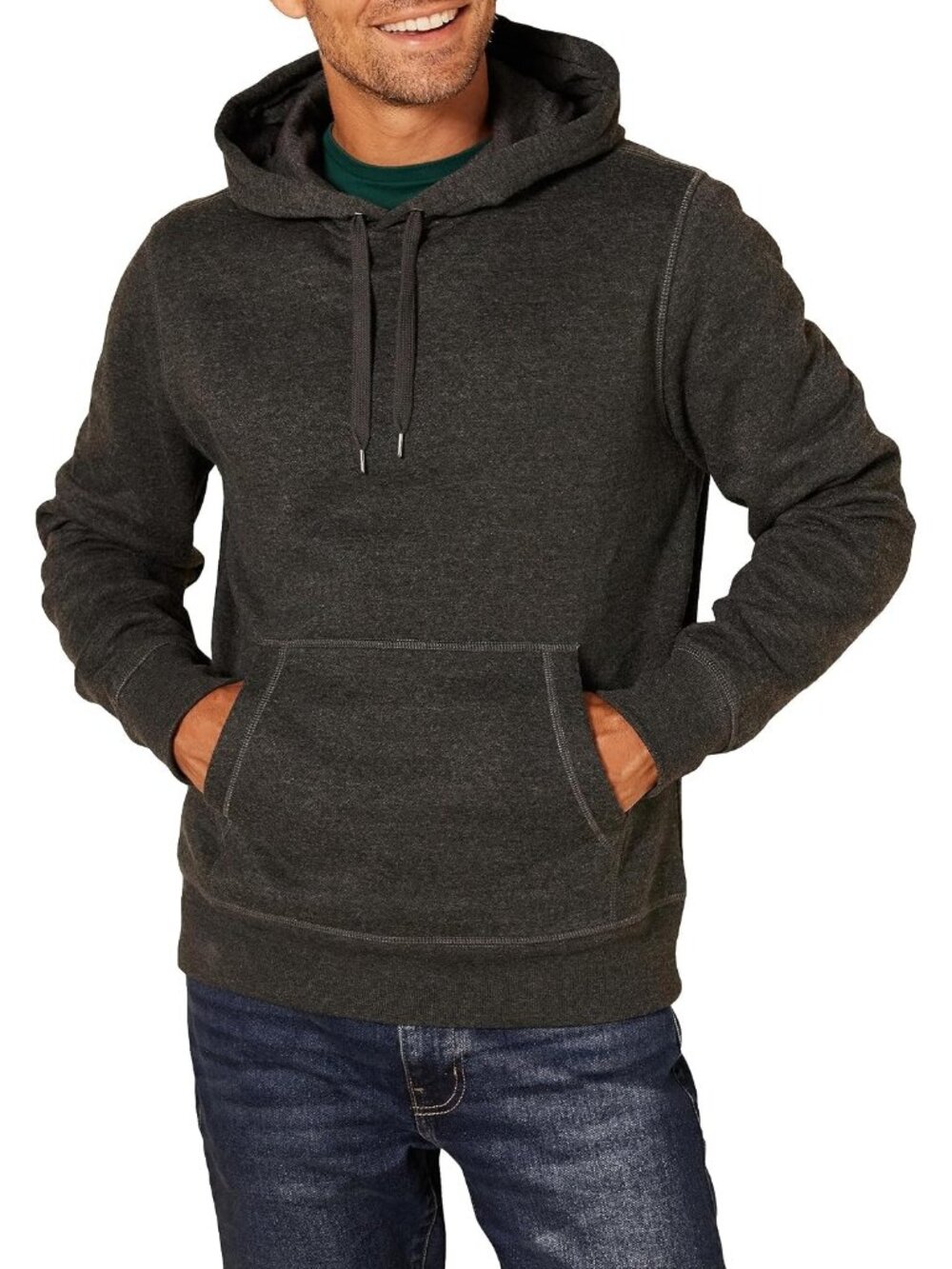Amazon Essentials Men's Charcoal Heather Pullover Comfortable Hooded Sweatshirts
